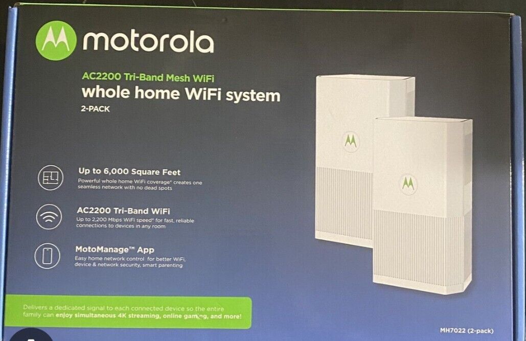 NEW Motorola Whole Home Mesh WiFi System AC2200 Tri-Band WiFi 2-Pack