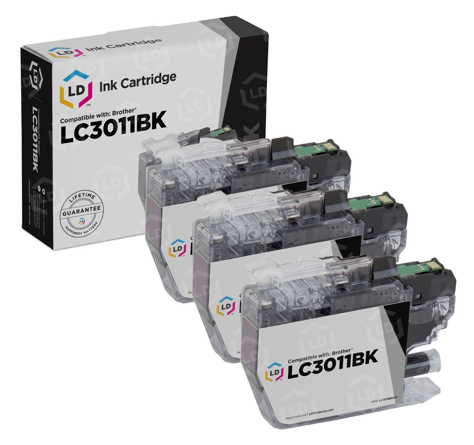 LD Compatible Replacements for Brother LC3011 / LC3011BK Black Ink 3-Pack