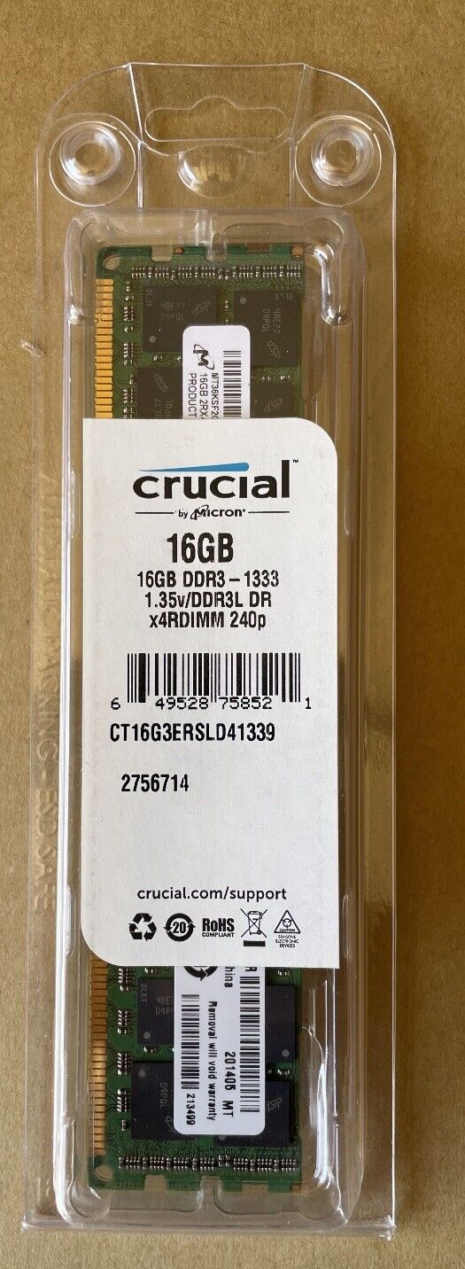 NEW SEALED CRUCIAL CT16G3ERSLD41339 DDR3L-1333 16GB ECC REG FOR SERVER