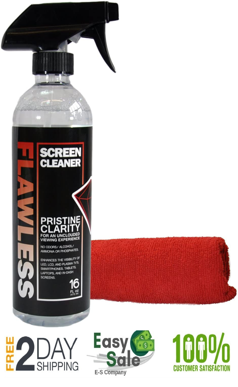 Flawless Screen Cleaner Spray Microfiber Cleaning Cloth LCD, LED Displays On TV