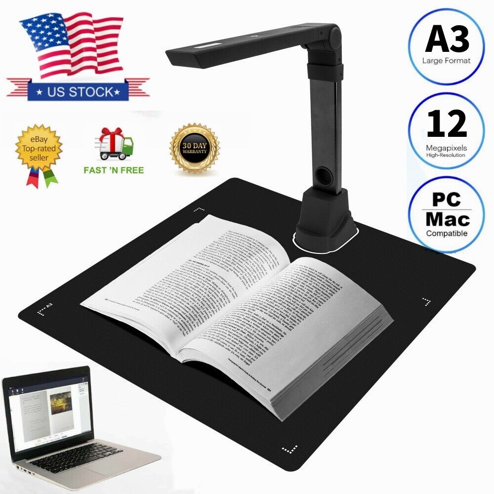 A3 A4 12MP Large Format Book & Document Scanner Smart Capture Size USB Camera US