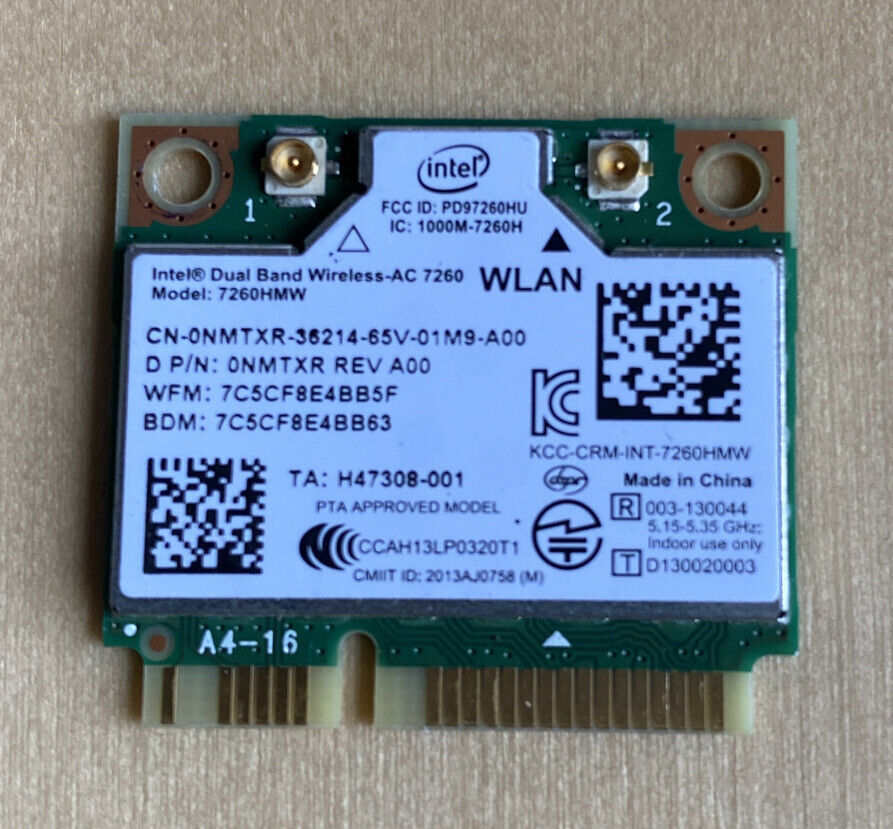 Intel Dual Band Wireless-AC 7260 Mini PCI-E BT 4.0 Card 7260HMW -W41