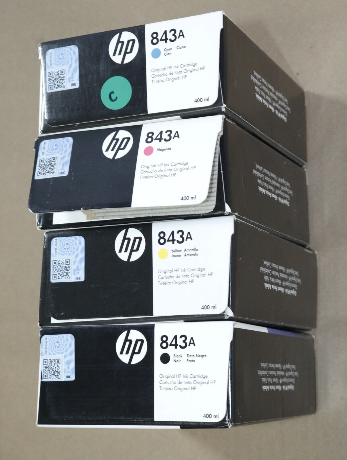 4 OEM HP 843A PageWide XL 4000, 4500 CMYK Ink C1Q57A,C1Q58A,C1Q59A,C1Q60A