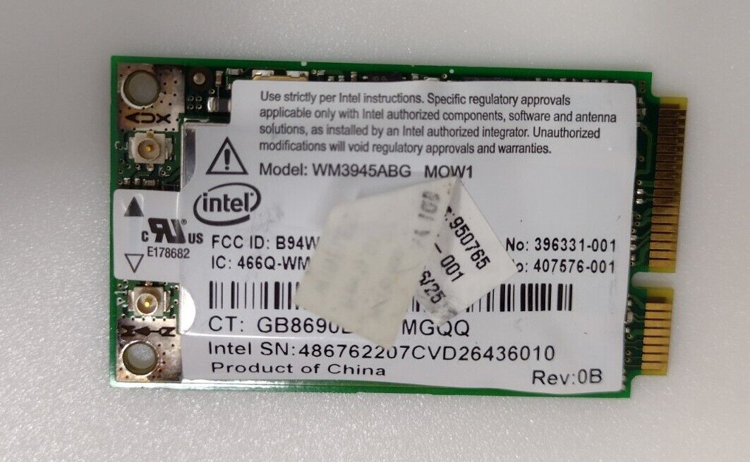Intel Pro Wireless WM3945ABG MOW1 Network Connection Card Interface MFG 2006