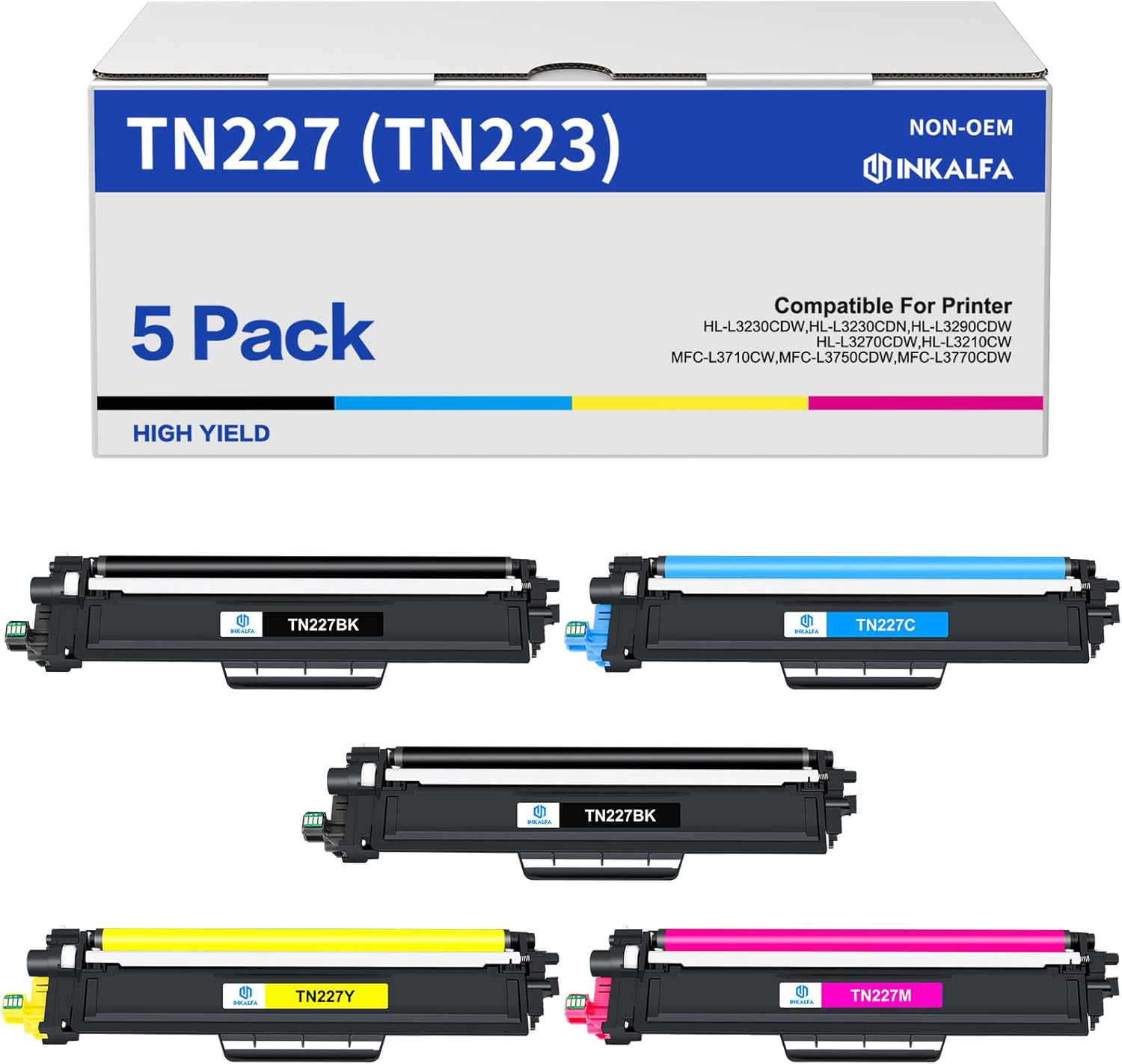 TN227 TN-227BK/C/M/Y High Yield Toner Cartridge Compatible for Brother Printer 5