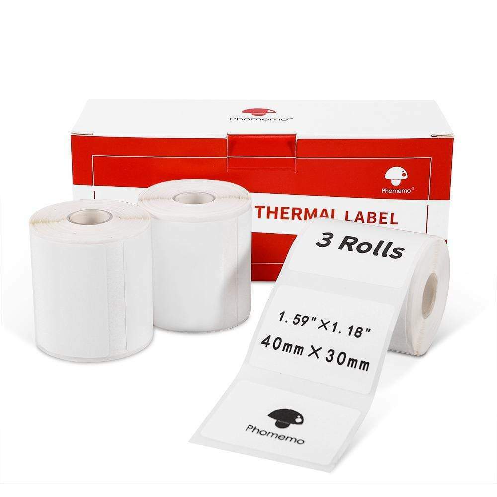 3 Rolls Phomemo White Square Self-Adhesive Papers 40 mm × 30 mm Thermal Labels