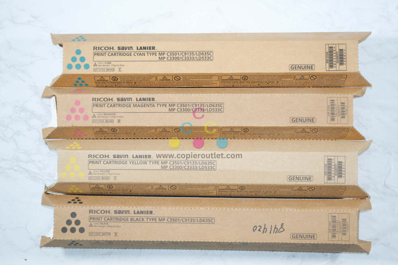 4 OEM Ricoh MP C3501,C9135,LD635C CMYK Toners 841578, 841421, 841422, 841423