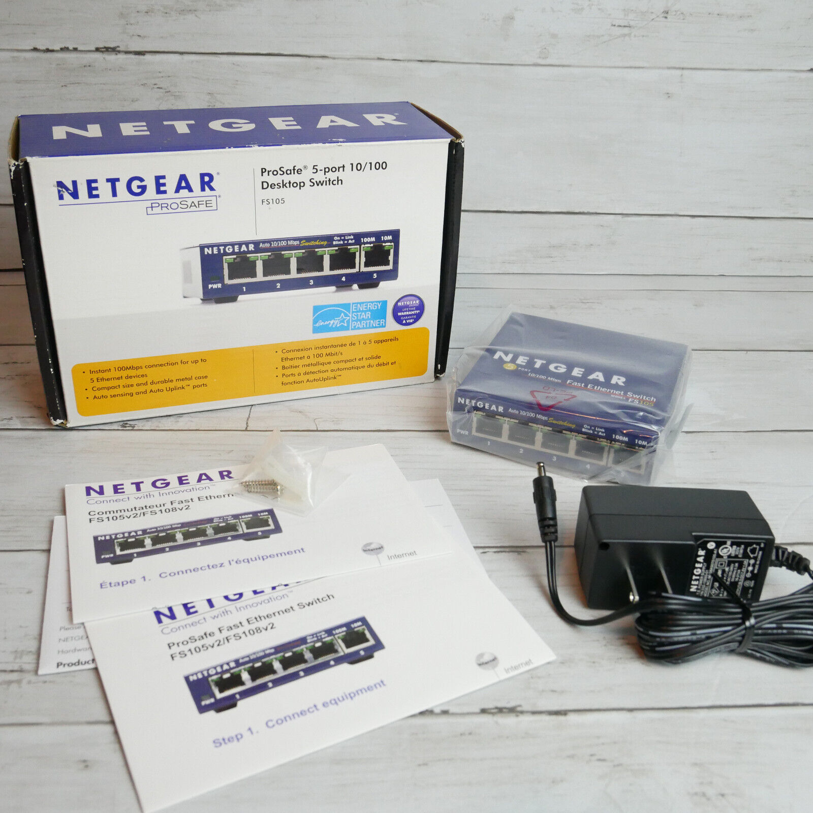 Netgear ProSafe FS105 5-Port 10/100 Fast Ethernet Switch w/ AC Adapter