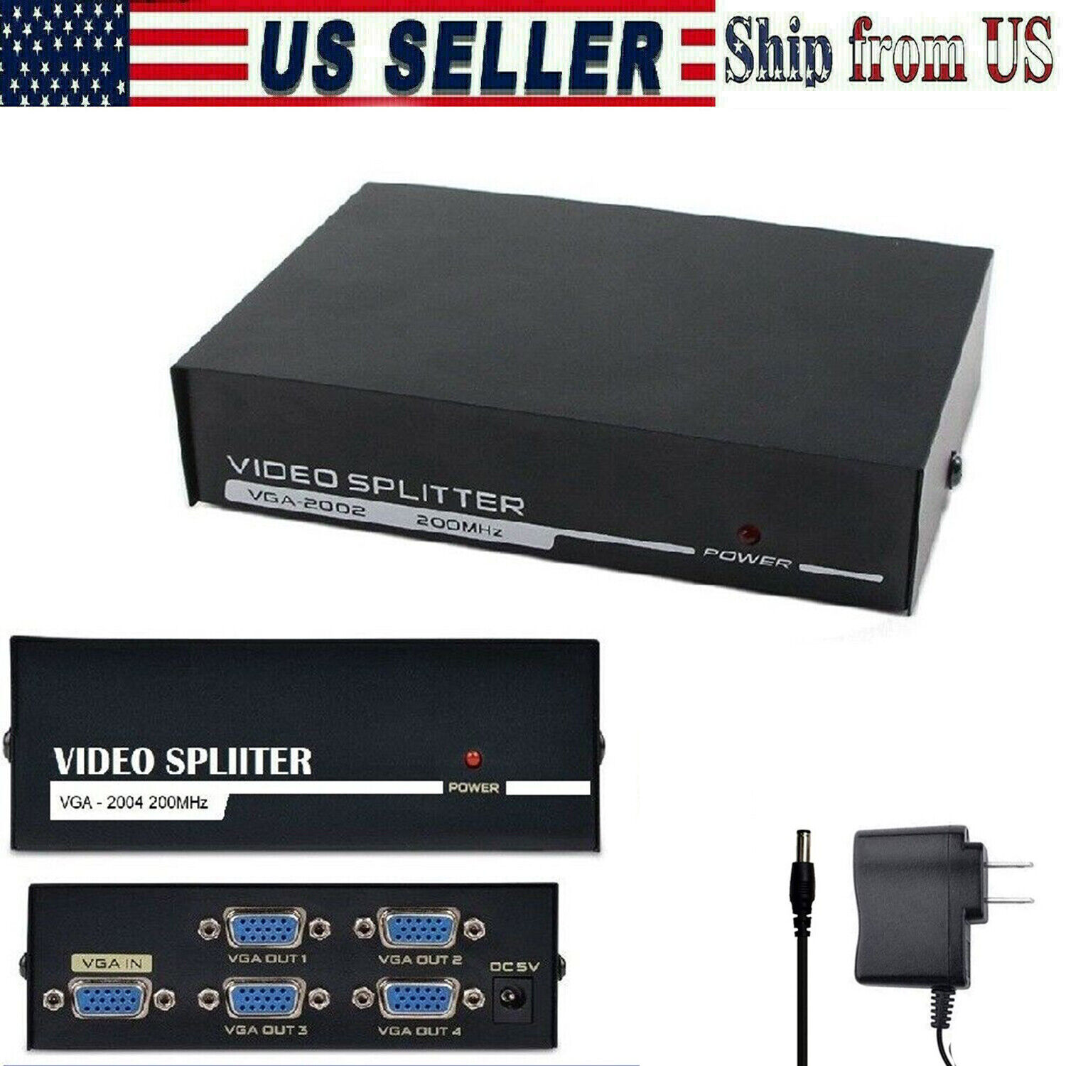 4 Port VGA Video Splitter 1 PC to 4 Monitors VGA/SVGA Box Adapter for PC LCD TV