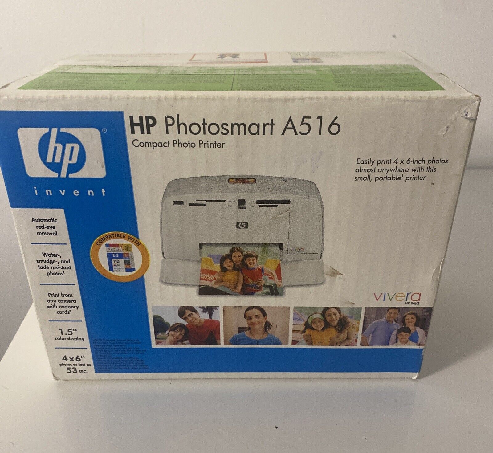 HP Photosmart A516 Compact Color Photo Printer Travel Size 4x6 Portable NIB