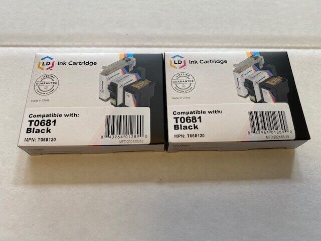 (2 Pack) LD Reman Replacement for Epson 68 T0681 T068120 Black Ink CX5000 CX6000