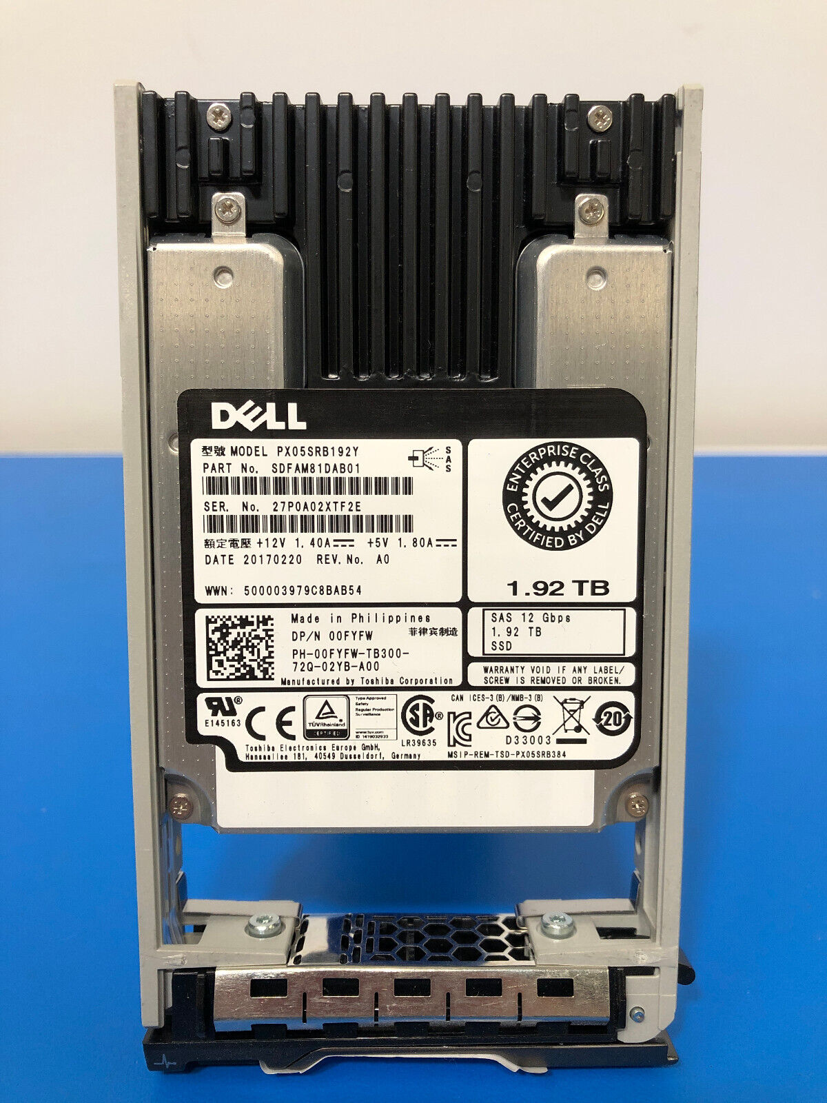 0FYFW Dell 1.92TB SAS 12Gb/s 512 Hot Swappible 2.5'' SSD 00FYFW PX05SRB192Y