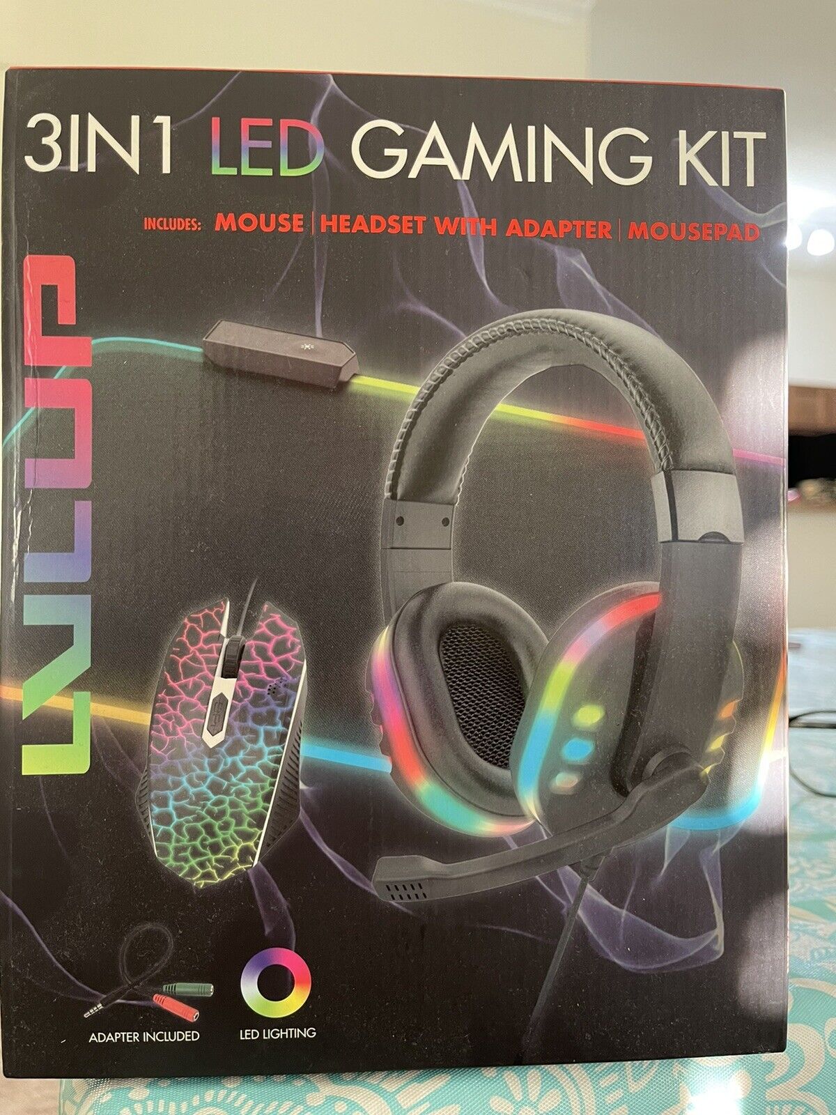 LVLUP  3 in 1 LED Gaming Kit Includes Mouse, Headset w/Adapter, Mousepad