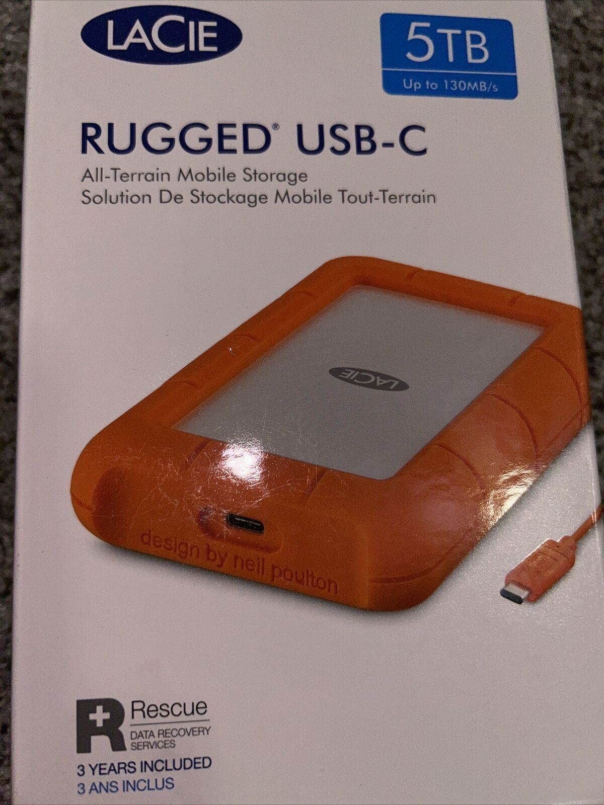 LaCie Rugged USB-C 5TB External USB 3.1 Portable Hard Drive