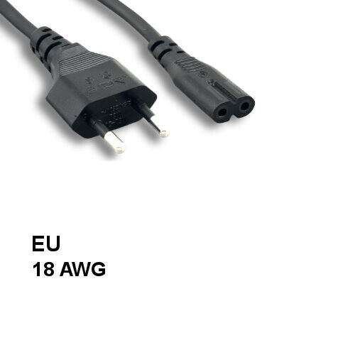 Kentek 6' ft 18 AWG EU Non-Polarized 2 Prong Power Cord IEC-60320 C7 to CEE 7/16