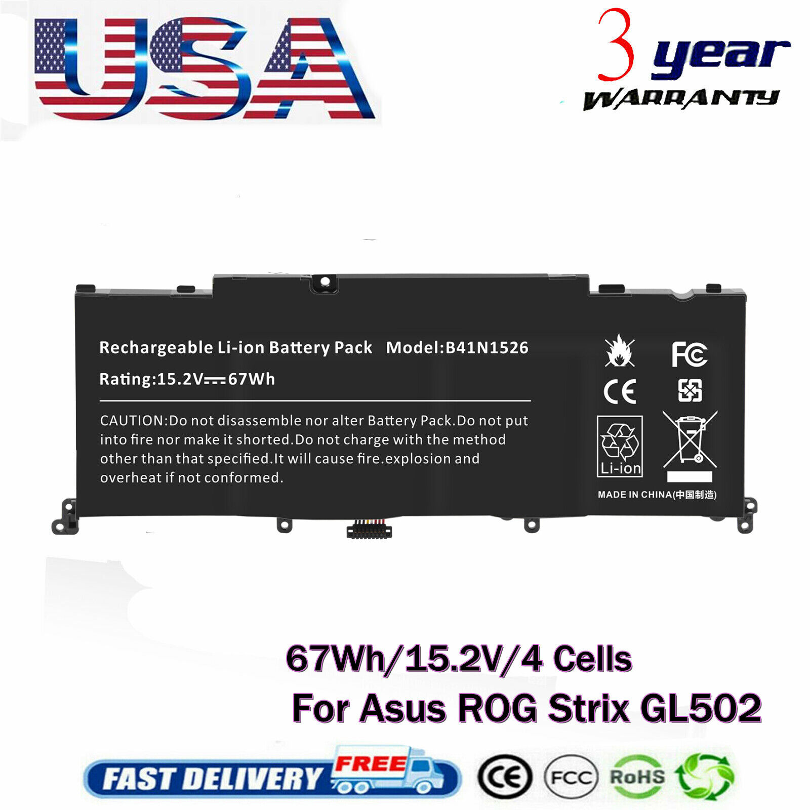 B41N1526 Battery For Asus ROG Strix GL502 GL502V GL502VT DB71 GL502VM 4ICP/60/80