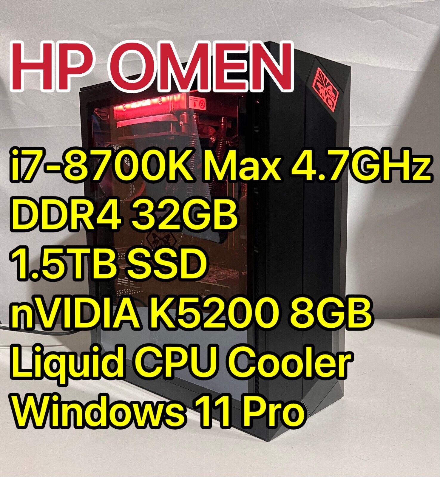 HP OMEN Gaming PC Intel i7-8700K / 32GB / 1.5TB SSD / K5200 GPU 8GB Windows 11