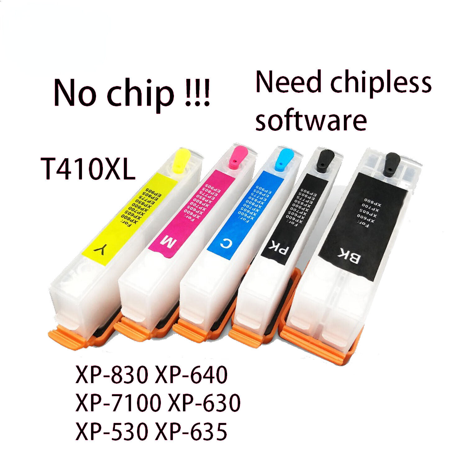 For Epson XP-830/630/530/640/7100 Refillable Empty Ink Cartridge T410XL No Chip