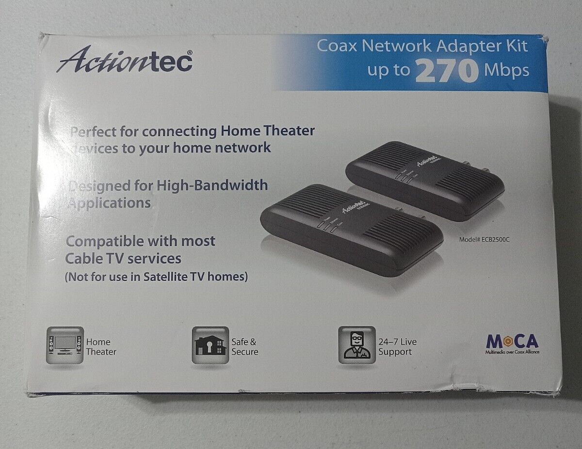 Actiontec Ethernet Over Coax Network Adapter Kit Up To 270 Mbps Used