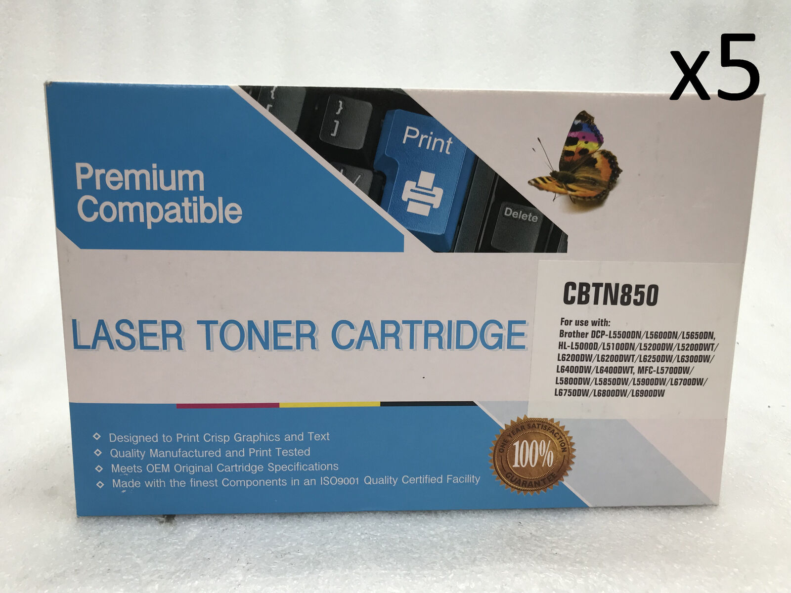 Lot of 5 New Sealed Premium Compatible CBTN850 Toner for Brother Series Printer