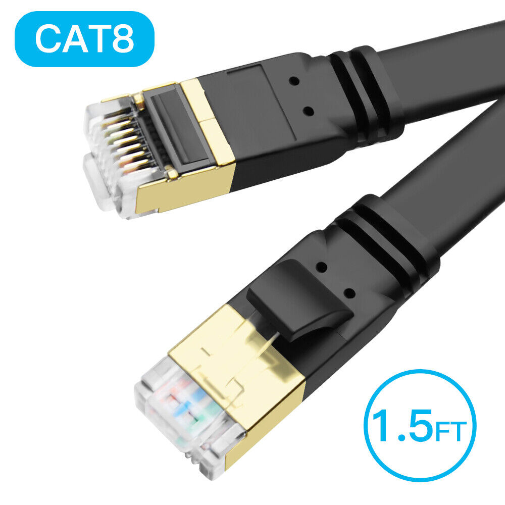 Cat 8 Ethernet Cable Super Speed 40Gbps Flat Shielded LAN Cable Gold Plated Lot