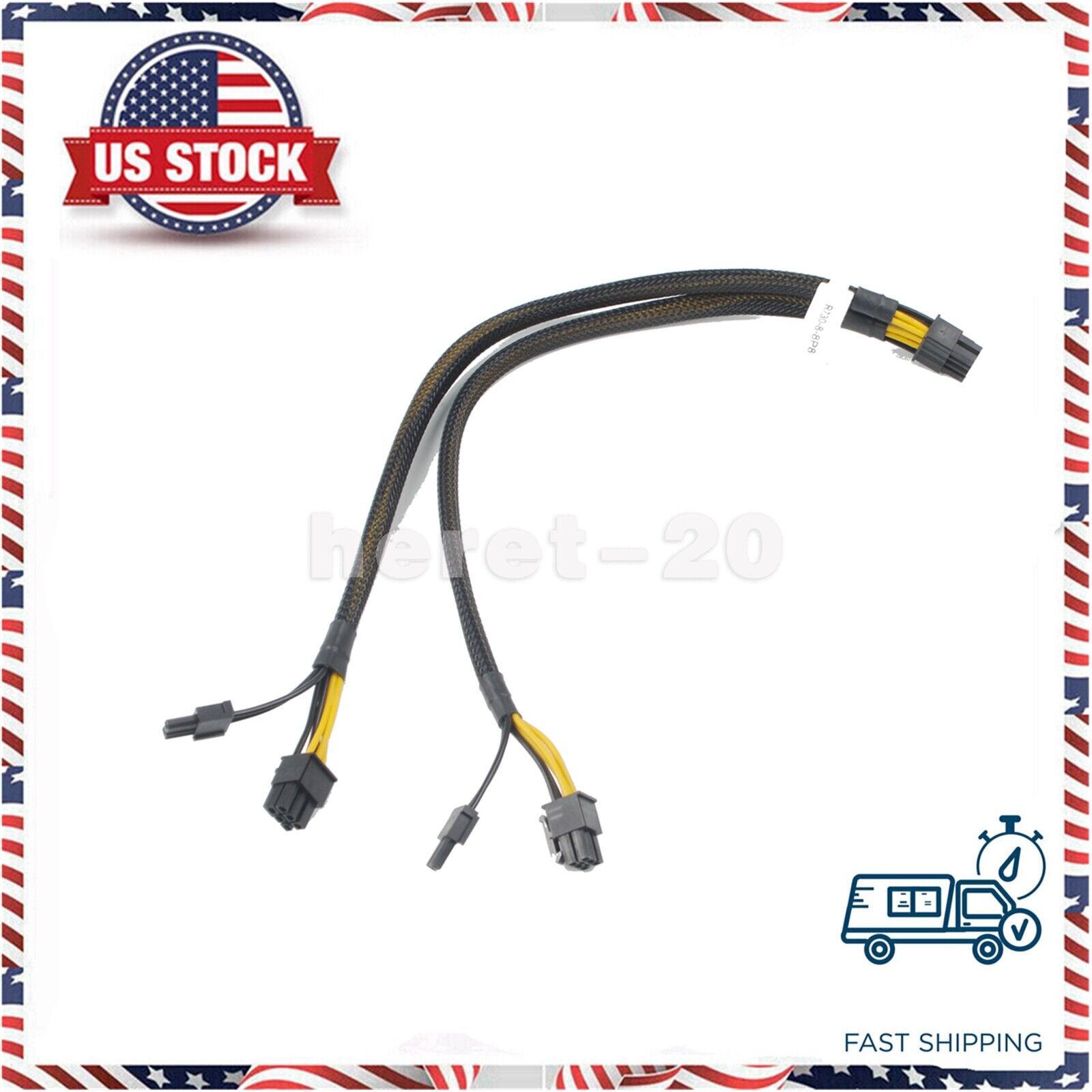 PCI-E 8pin to Dual 8pin(6+2) For DELL R720 R730 GPU Video Card Power Cable 35cm