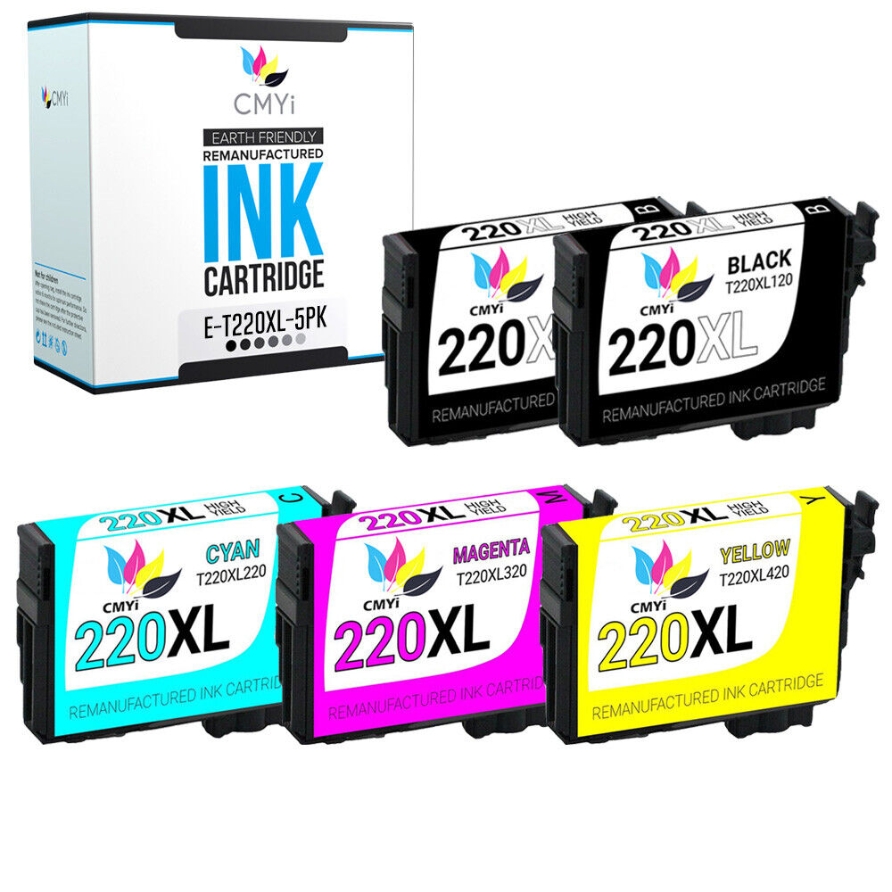 5PK T220XL Black Color Ink Cartridges for Epson 220XL 2B 1CMY Fits Expression WF