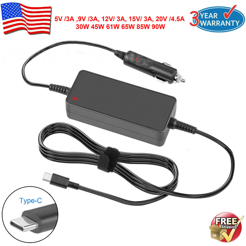 USB-C Laptop CAR Charger Power Adapter For Lenovo Thinkpad Yoga Macbook Pro Air