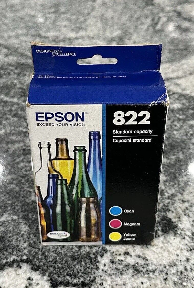 Epson Genuine 822 Cyan Magenta Yellow Ink Cartridges T822520-S  01/2024 Sealed