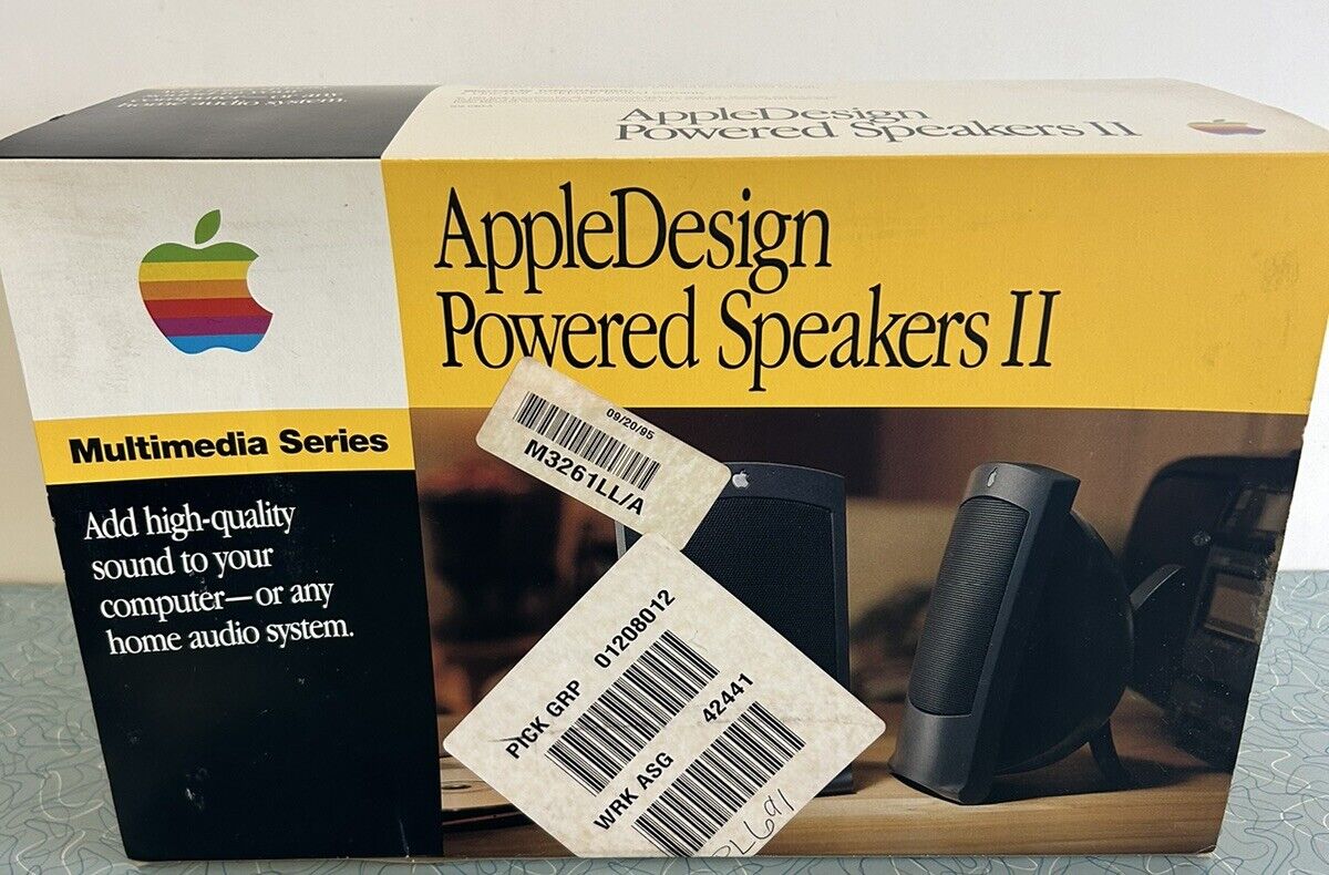 Vintage Apple Design Powered Speakers II M32611LL/A 1994 WITH BOX Never Used