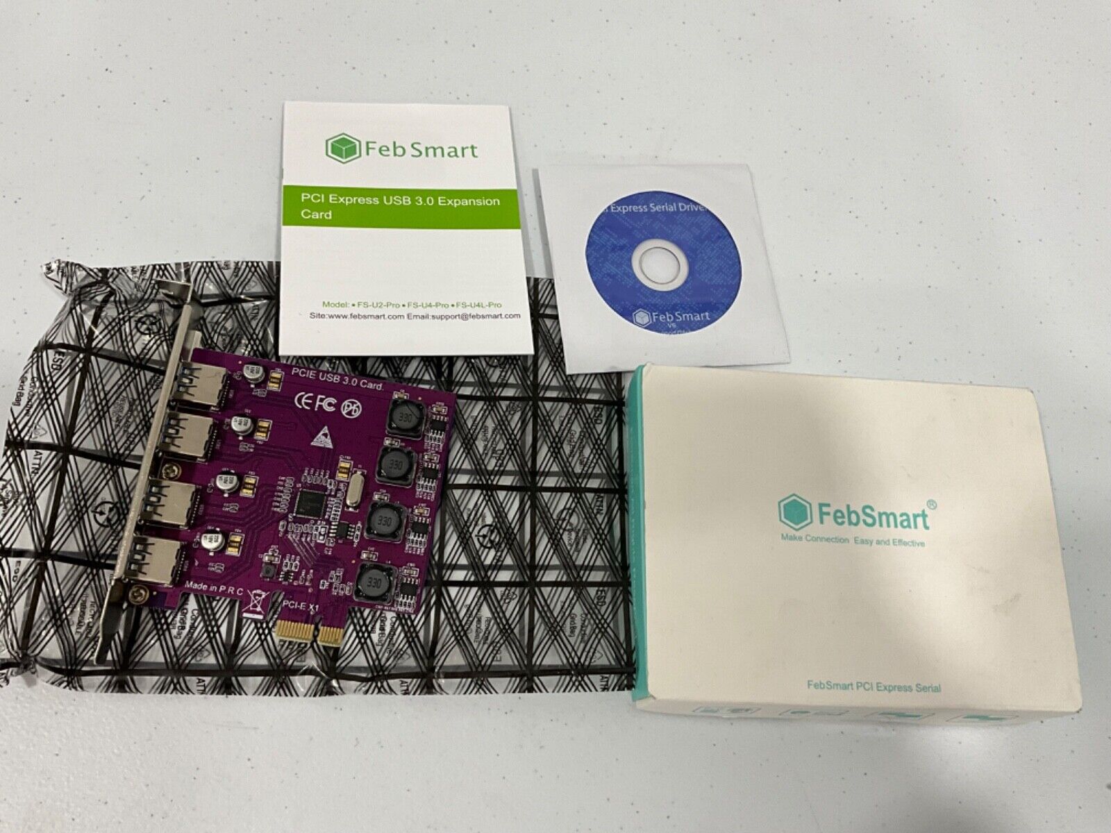 FebSmart PCI Express Serial FS-U4-Pro Purple Open Box
