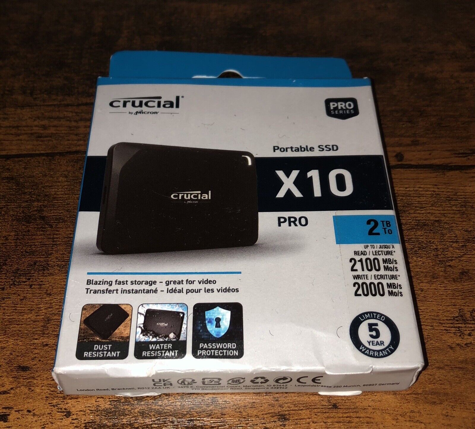 New Sealed Crucial - X10 Pro 2TB USB-C External SSD 2100mb 2000mb Speed - Black