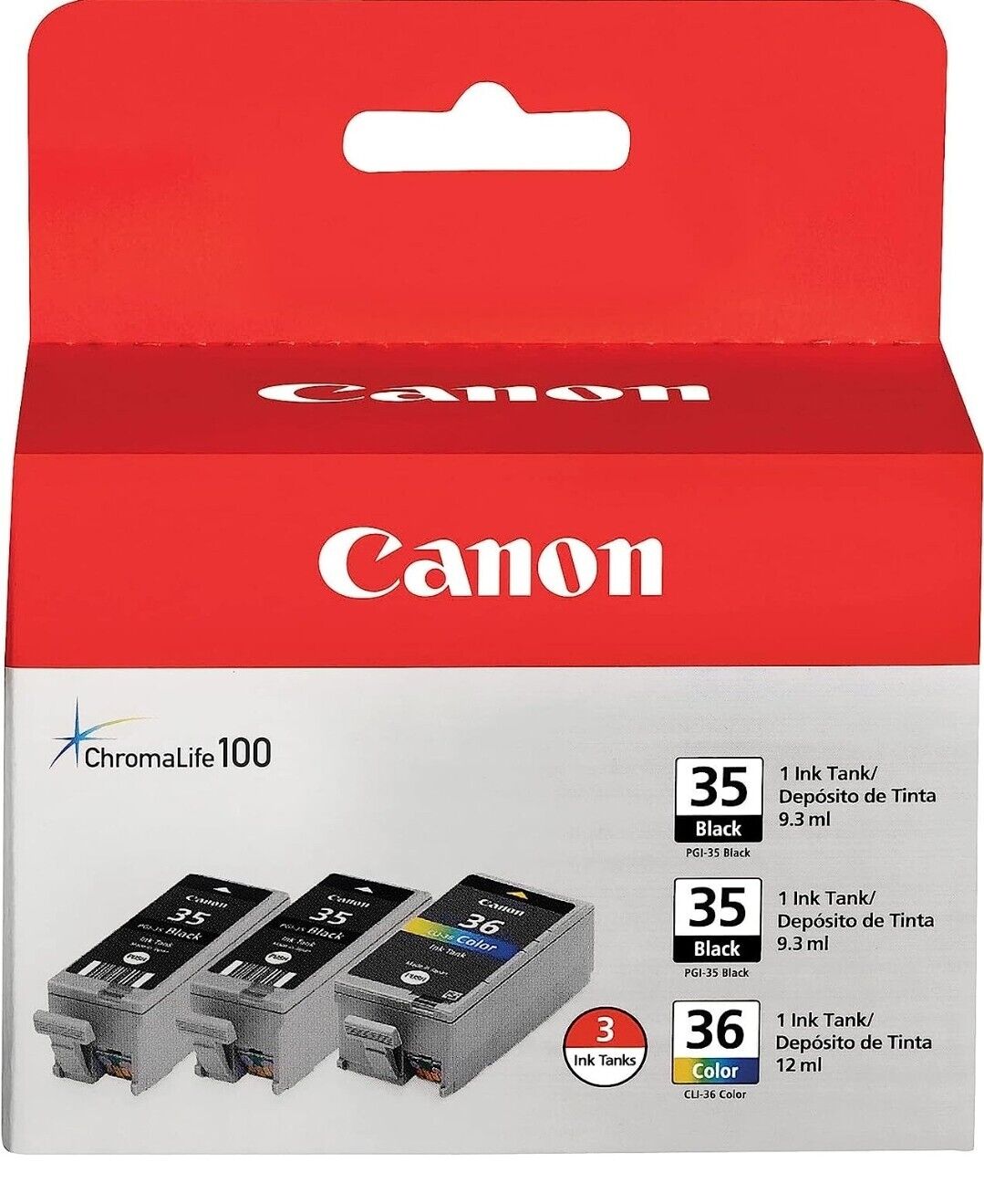 Genuine Canon PGI-35 + CLI-36 - 2 Black & 1 Color Cartridges - 3 OEM Ink Tanks
