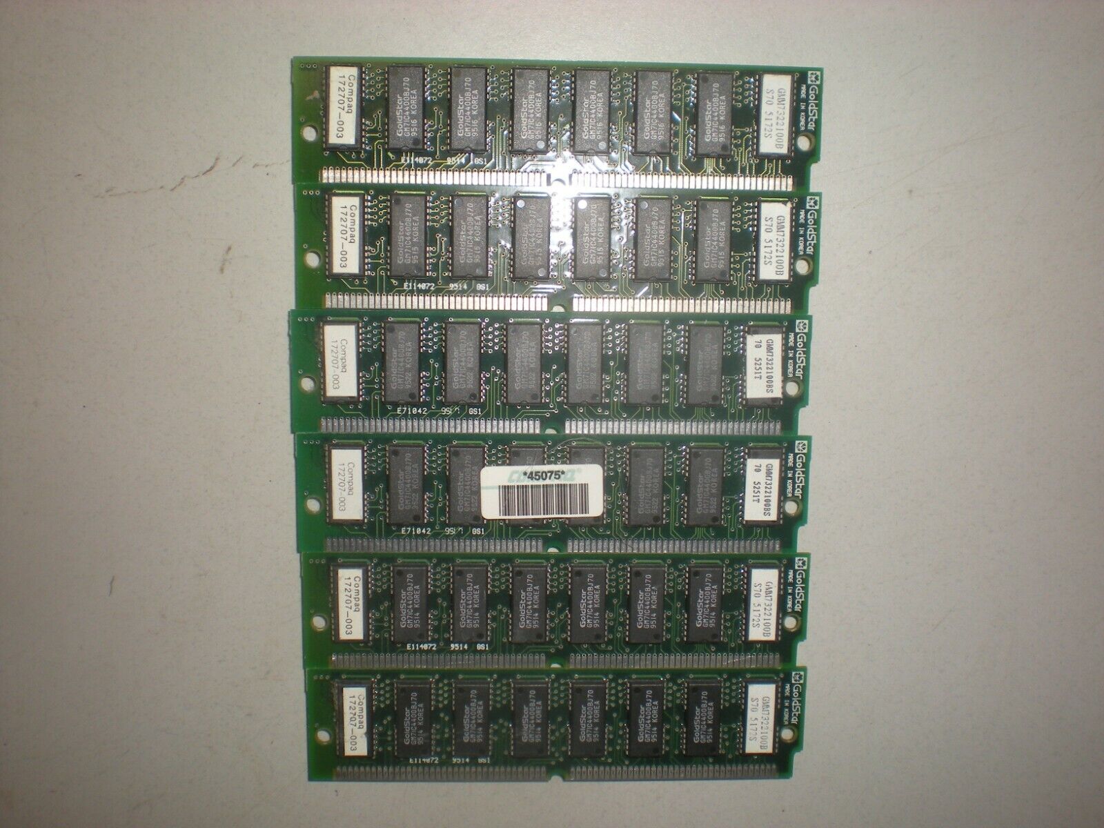Lot of (6) Goldstar GMM7322100B Memory Cards from a Compaq Deskpro 575 Computer