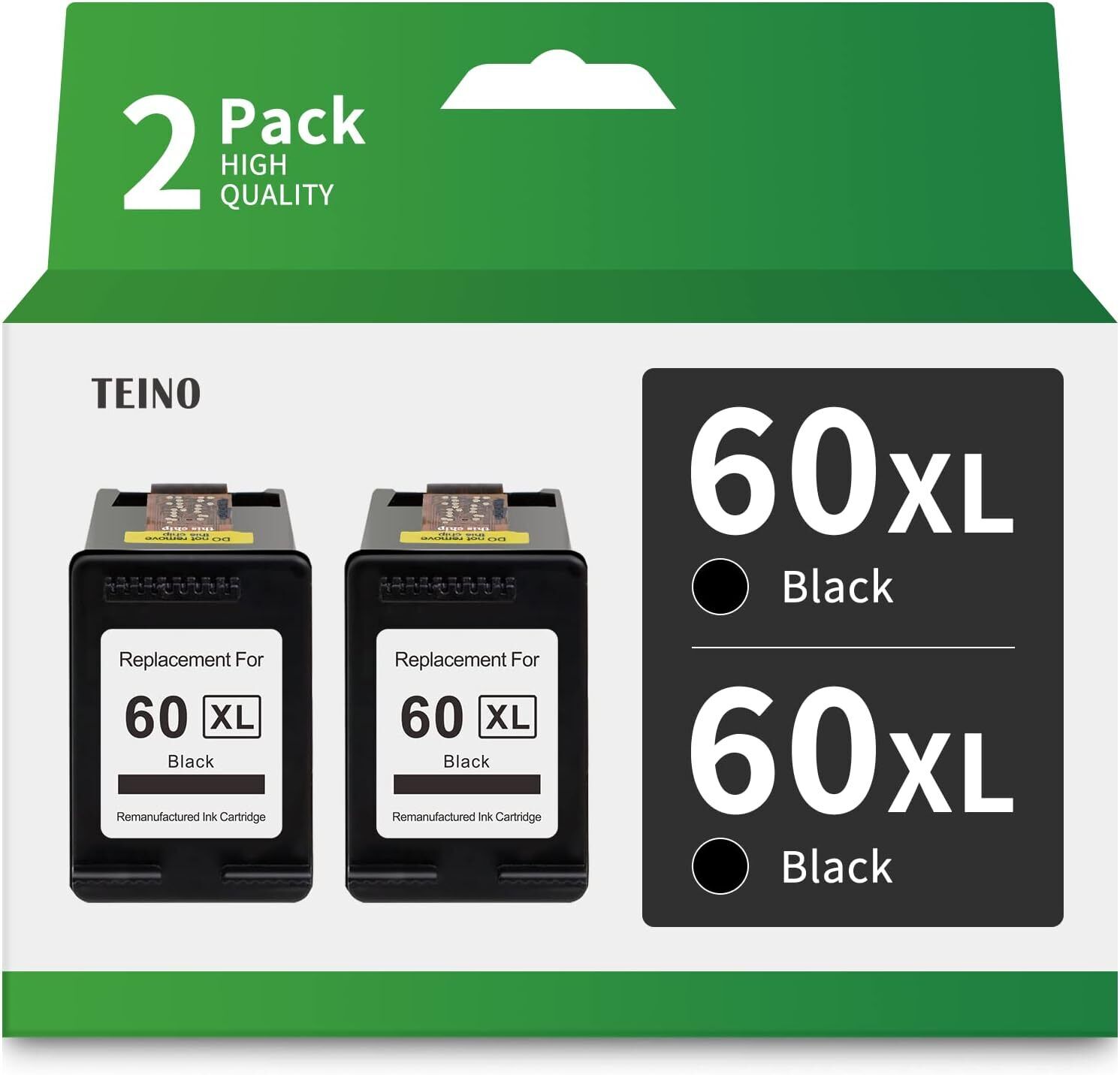 2 PACK 60XL Ink Cartridges for HP 60 XL for PhotoSmart ENVY D2545 F4272 D2660 