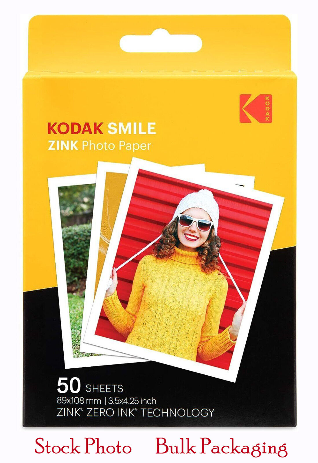 Kodak 3.5x4.25” Premium Zink Photo Paper, 50 Sheets, Bulk Packaging, Sticky Back
