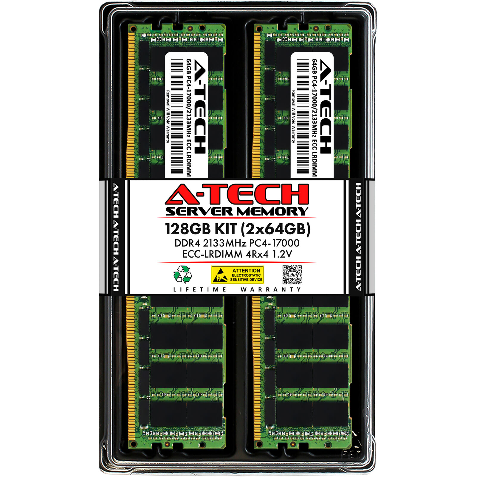 A-Tech 128GB 2x 64GB 4Rx4 PC4-17000 ECC Load Reduced LRDIMM Server Memory RAM