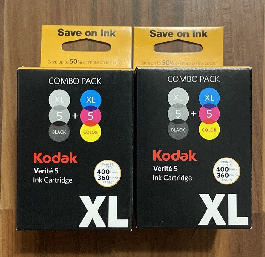 GENUINE Kodak Verite  5 * LOT of 2 XL Ink Cartridges Black & Color XL Cartridge