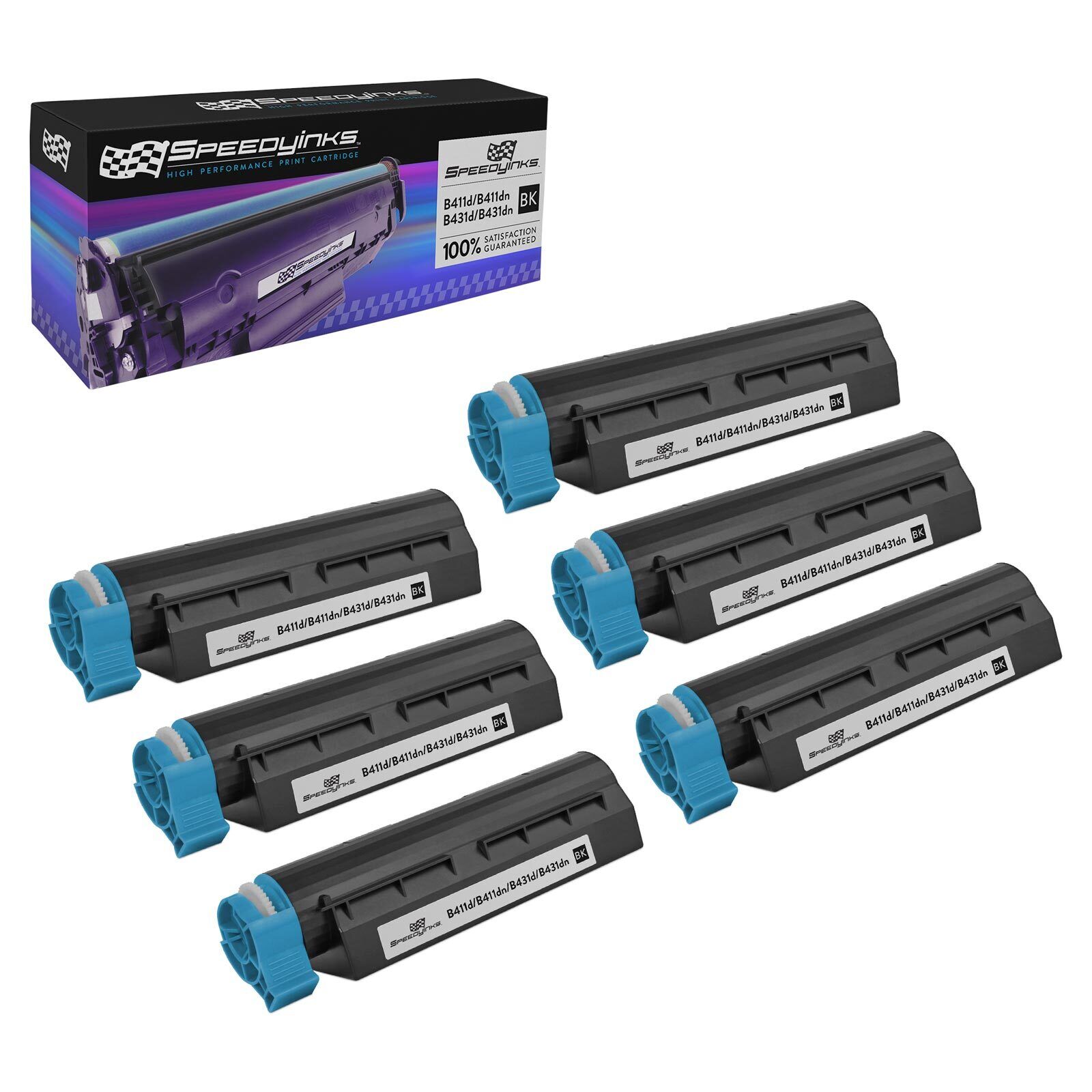 6pk Black Comp Laser Toner Cartridge for Okidata 44574701 Printer B411dn B431dn