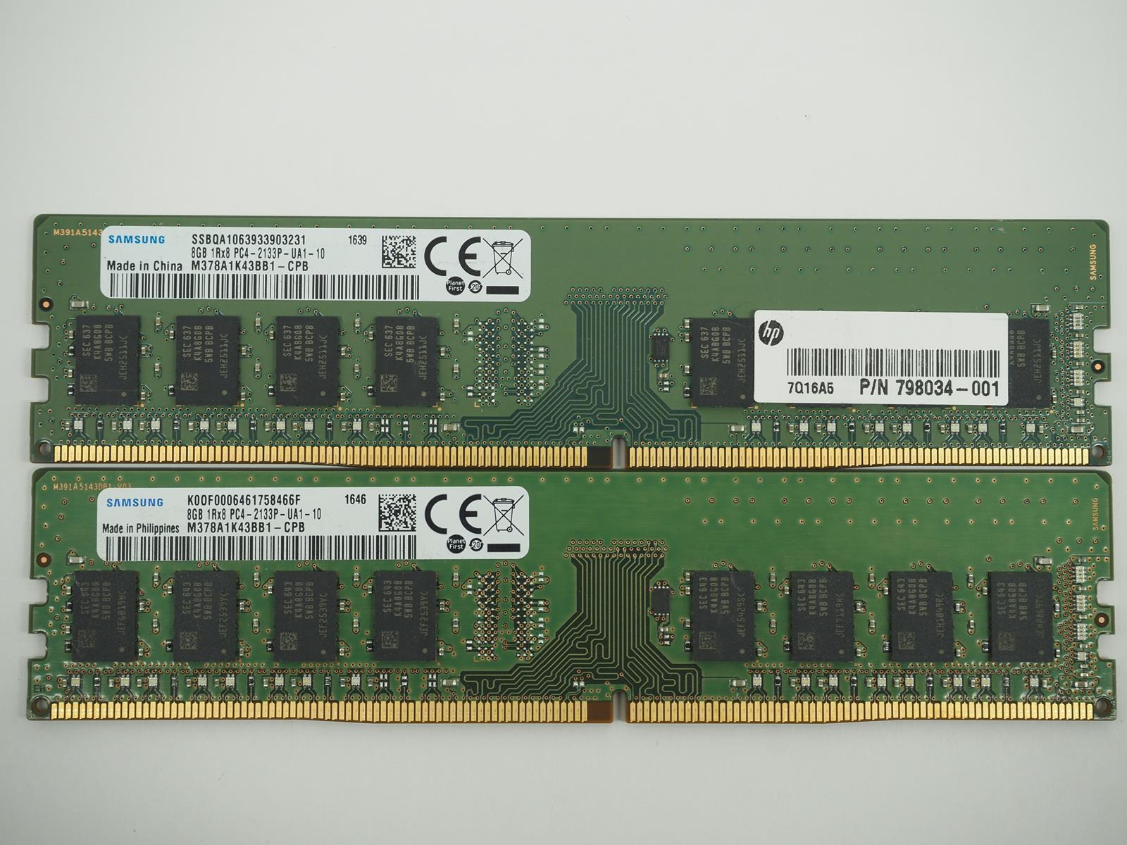 Lot of 2 SAMSUNG 8GB PC4-2133P Desktop Ram / Memory  -M378A1K43BB1-CPB