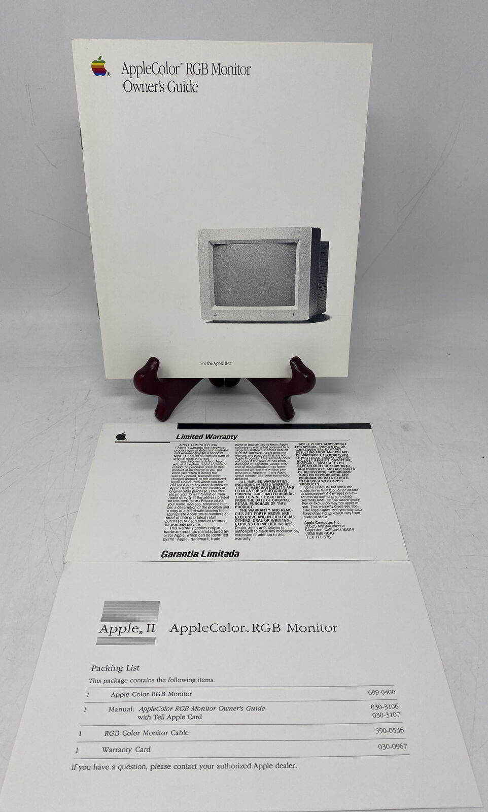 Vintage 1989 Apple AppleColor RGB Monitor Owner's Guide W Warranty Card