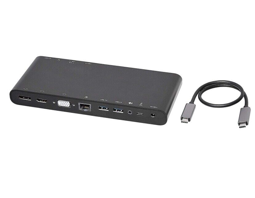 Aluminum Type-C Docking with DisplayPort, HDMI, VGA, 4 USB-A, Ethernet, 75W