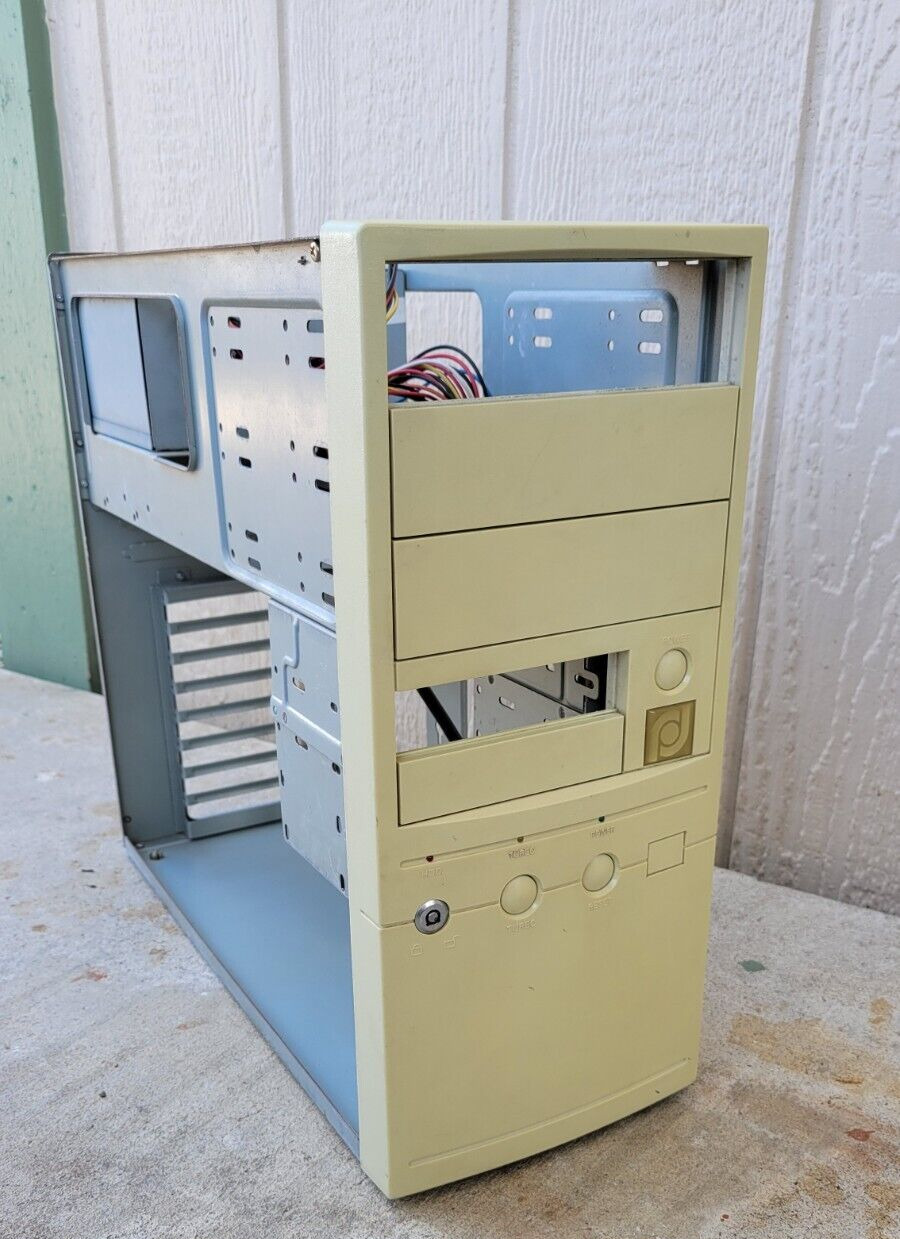 Vintage AT PC Computer Case w/ Power Supply PARTS / REPAIR 386 486 Turbo Button