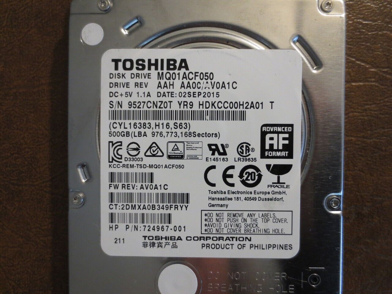 **NEW ZERO HOURS**-Toshiba MQ01ACF050 500 GB,Internal,7200 RPM,2.5 inch HD