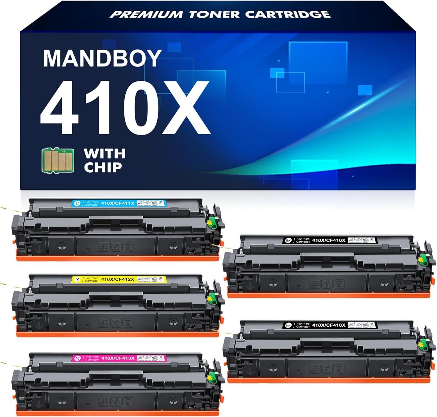 410X Toner Cartridge Replacement for HP Pro MFP M477fdw M477fdn, 2K/1C/1M/1Y