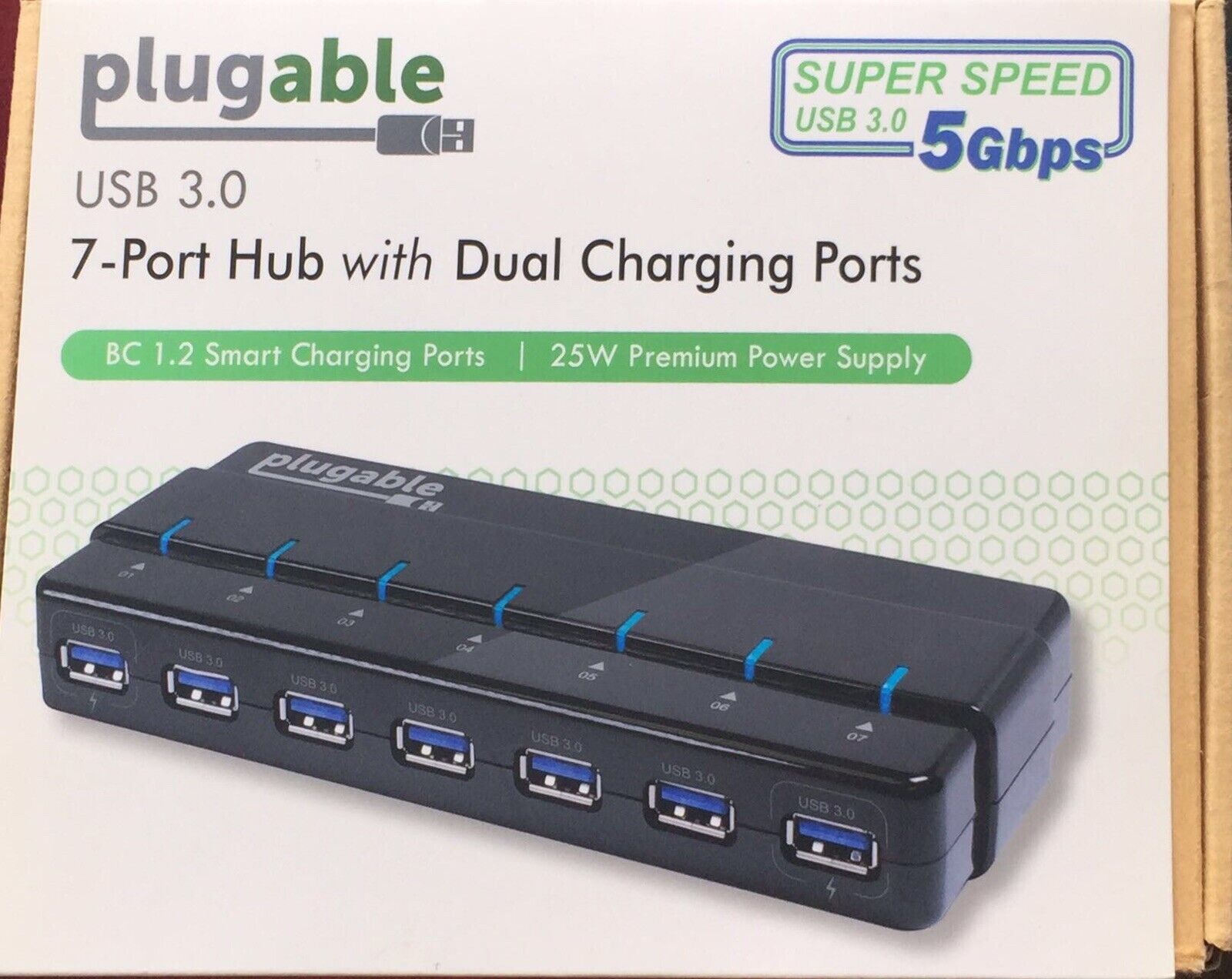 Plugable 7 Port USB 3.0 Hub with 25W Power Adapter- BRAND NEW