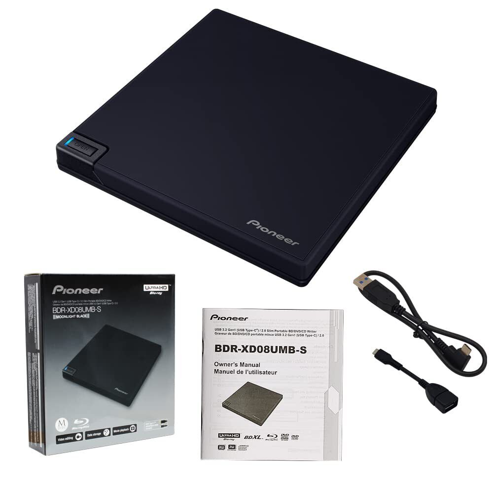 Pioneer BDR-XD08UMB-S Portable 6X Ultra HD 4K Blu-ray Burner External Drive B...