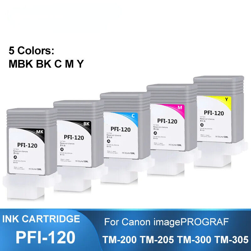 PFI-120 5PC 130ML Compatible Ink For Canon TM-200 TM-205 TM-300 TM305 PRINTER