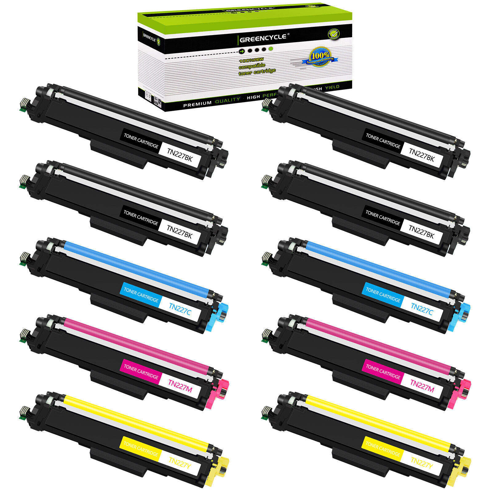 Greencycle 10PK ColorSet TN227BK CY MG YL Toner Cartridge for Brother HL-L3210CW