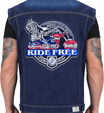Ride Free Eagle on Bike POW MIA Red White &Blue on Black Vets Jacket Iron on Emb picture